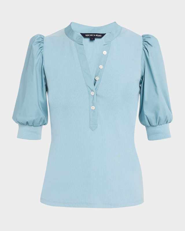 Coralee Puff Sleeve Button-Front Top